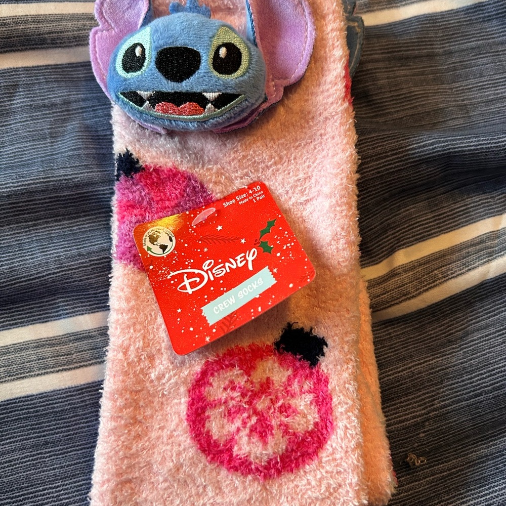 NWT Disney Stitch Fuzzy Pink and Purple Socks
